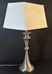 Rectangular White Lampshade W/ Silver Tone Base Lamp