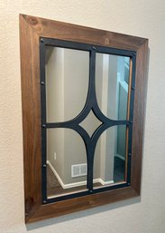 Rectangular Wall Mirror Featuring Wood And Metal