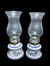 Vintage Floral Blue And White Lamplight Farms Lanterns - Set Of 2