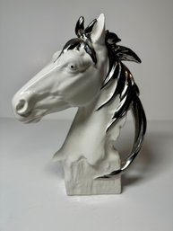 Ceramic White And Crome Horse Head Statue