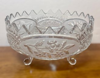 Floral Vintage Lead Crystal Sawtooth Bowl