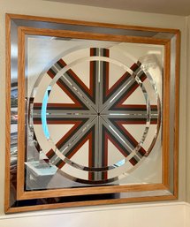 1970s Greg Copeland Geometric OP Art Mirror With Oak Frame