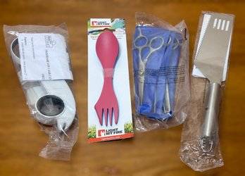 Cut And Serve Spatula, Can Opener, Spoon And Fork Pack, And Hair Shears
