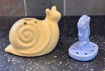 Decorative Vintage Ceramic Snail And Seahorse For Plant