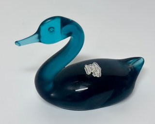 Vintage Hand Blown Ocean Blue Glass Swan By Rainbow