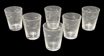 Antique 1930s Etched Glass 1 Ounce Shot Glasses - Set Of 6