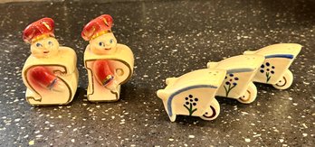 Vintage Chef And Wheel Burrow Salt And Pepper Shakers  - 5 Items Total