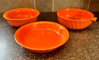 Vintage Orange Pottery Bakeware - Set Of 3