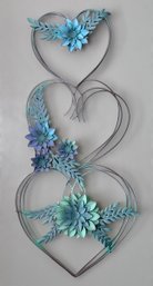 Blue And Green Tone Windmill Metal And Floral Heart Decor