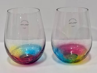 Stunning Brand New Neon Artland Stemless Wine Glasses