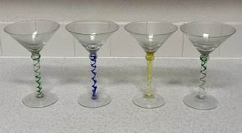 Colored Swirled Stem Martini Glasses - Set Of 4
