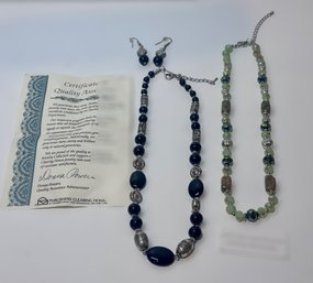 Beautiful Black Stone Necklace And Genuine Unakite W/ Crystal Necklace