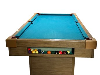 8ft Pool Table W/ Multiple Cues, Full Set Of Balls & Vintage Balls