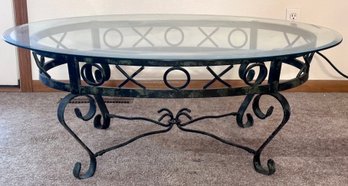 Rustic Glass Top And Iron Coffee Table