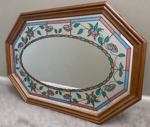 Vintage Floral Etched And Painted Octagon Mirror