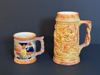Hand Painted Gathering Beer Stein Mugs - Set Of 2