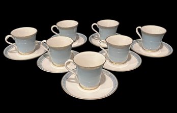Beautiful Baby Blue And Gold Gorham Cup And Saucer Set - Set Of 8