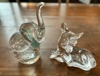 Adorable Vintage Elephant And Deer Bubble Glass Figurines