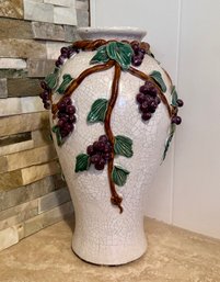 Unique Grape Clusters On A Vine Pottery Floor Vase