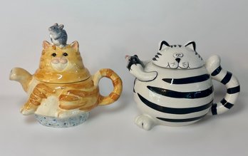 Orange Cat And Mouse And Pier 1 Tabby Cat And Mouse Teapots