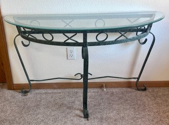 Rustic Glass Top And Iron Accent Table