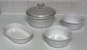Vintage French White Ribbed Corning Ware Baking Dishes - Set Of 4