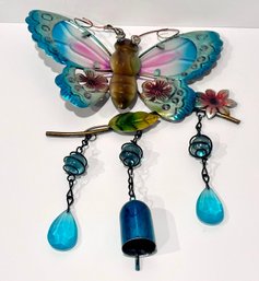 Metallic Blue And Pink Butterfly W/ Decorative Bell And Marbles