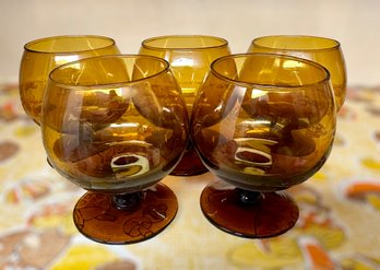 Vintage Amber In Color Whiskey Glasses - Set Of 5