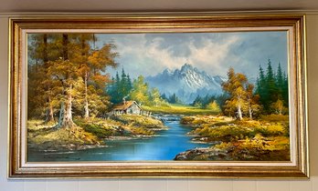 Stunning Gold Framed Scenic Mountain Views Painting