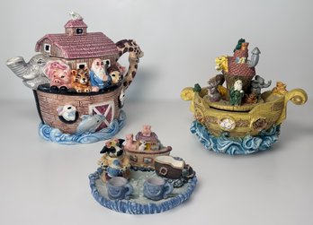 Great Collection Of Noahs Arc Teapot, Mini Teaset, And Music Box - Set Of 3