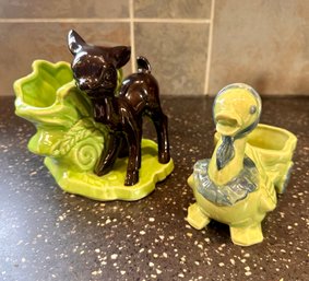 Shawnee Pottery Deer Planter And Goose Planter