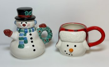 Adorable Snowman Teapot And Coffee Mug