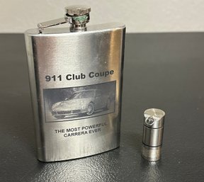 Lot Of 2 - 911 Club Coupe Flask, Metal Mini Porsche Flashlight