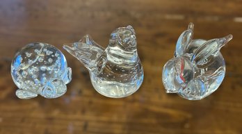 Great Collection Of Crystal Bubble Glass Figurines - Set Of 3
