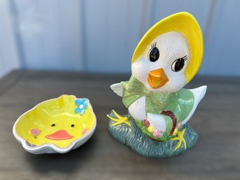 Porcelain Mother Goose & Hobby Lobby Easter Duck Candy Dish