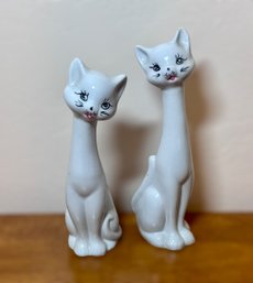 Vintage White Ceramic Siamese Cat Figurines - Set Of 2