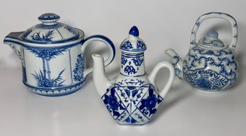 Beautiful Hand Painted Blue And White Taiwanese And Chinese Teapots