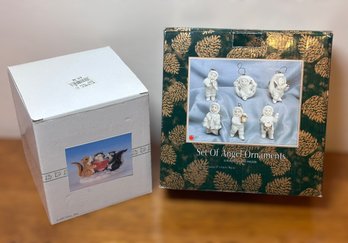Set Of Angel Ornaments And Adorable Holiday Christmas Critter Figurine