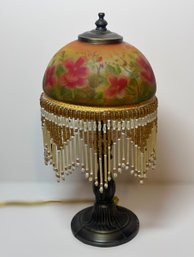 Beautiful Vintage Victorian Style Hand Painted And Beaded Table Lamp