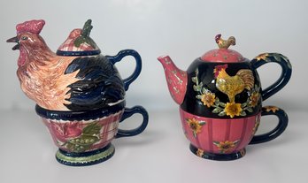 Tracy Porter Rooster Stonehouse And Floral Rooster Tea For One Teapots