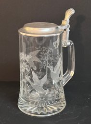 Unique Etched Glass Duck Beer Stein