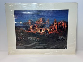 Laugh Kills Lonesome Western Camp Fire Print By CM Russell