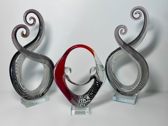 Unique Twisted Glass Sculptures - Set Of 3