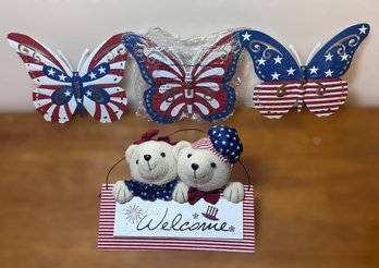 Patriotic Metal Butterfly Wall Decor And Welcome Sign
