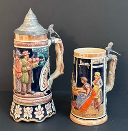 Hand Painted Gathering Beer Steins - Set Of 2