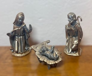 Metal Brass In Color Nativity 3 Piece Set