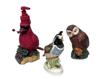 Cardinal Soap Dispenser And Bird Figurines - Set Of 3