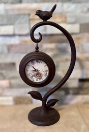 Vintage Style Metal Hanging Clock W/ Bird Embellishments