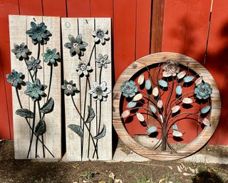 Outdoor Metal & Wood Flower Decor