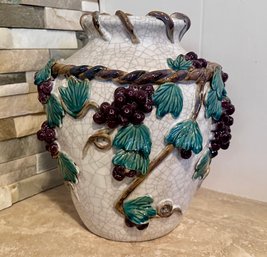 Grape Clusters On A Vine Round Pottery Floor Vase